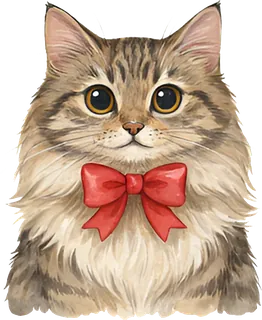 Long-haired tabby cat with a red bow tie